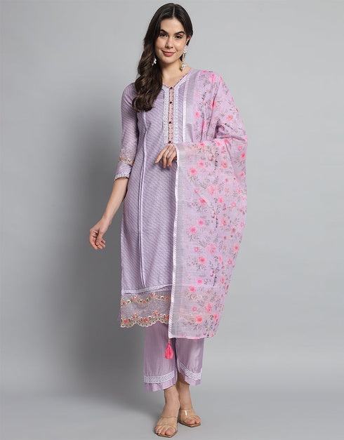 chic lavender linen cotton trendy fashioner linen cotton readymade suit collection with lavender rayon rt8932-184887 Close-up View